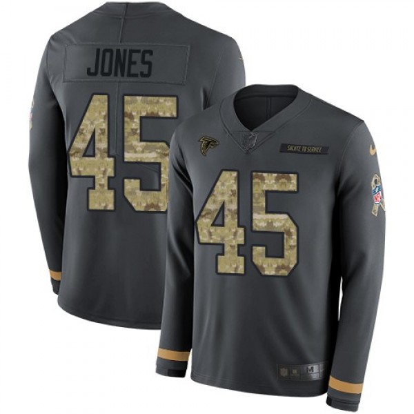 Nike Falcons #45 Deion Jones Anthracite Salute to Service Men's Stitched NFL Limited Therma Long Sleeve Jersey