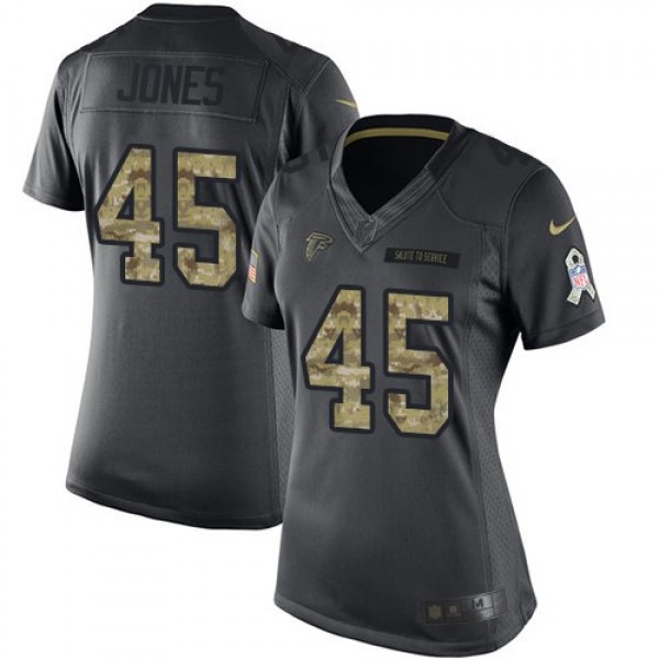 Women's Falcons #45 Deion Jones Black Stitched NFL Limited 2016 Salute to Service Jersey