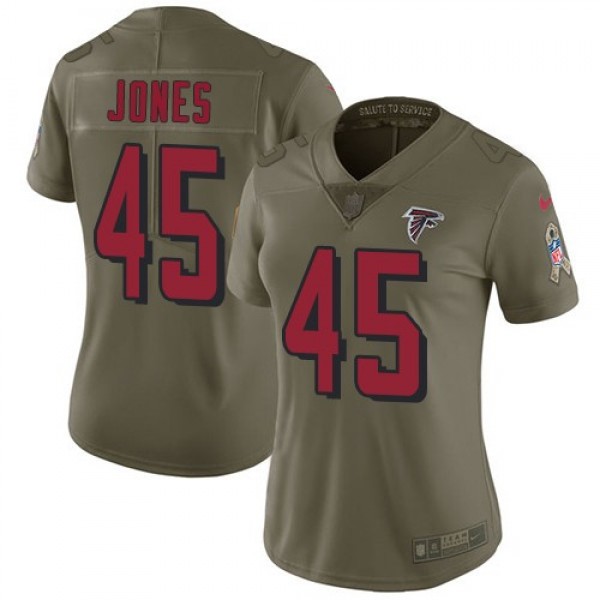 Women's Falcons #45 Deion Jones Olive Stitched NFL Limited 2017 Salute to Service Jersey
