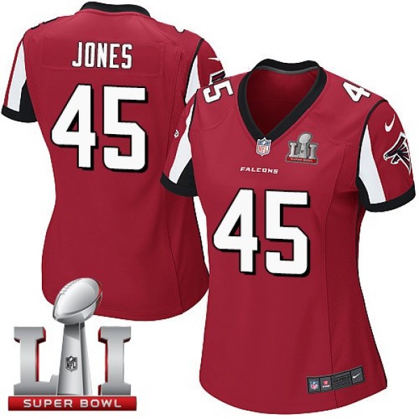 Women's Falcons #45 Deion Jones Red Team Color Super Bowl LI 51 Stitched NFL Elite Jersey