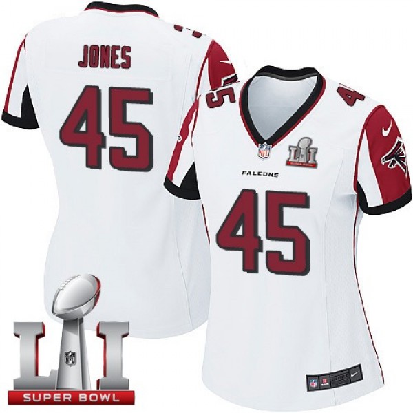 Women's Falcons #45 Deion Jones White Super Bowl LI 51 Stitched NFL Elite Jersey
