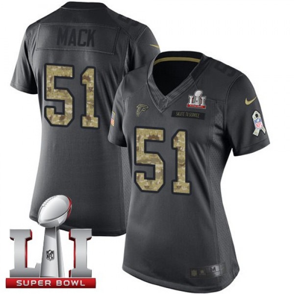 Women's Falcons #51 Alex Mack Black Super Bowl LI 51 Stitched NFL Limited 2016 Salute to Service Jersey