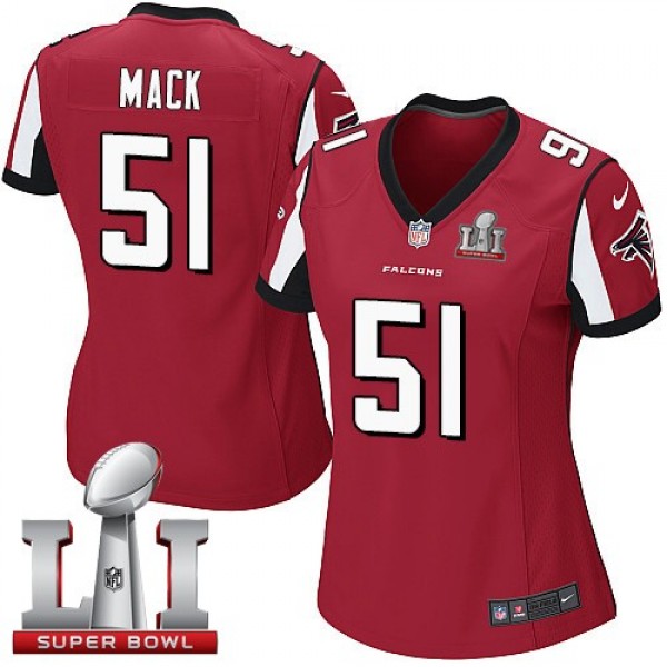 Women's Falcons #51 Alex Mack Red Team Color Super Bowl LI 51 Stitched NFL Elite Jersey