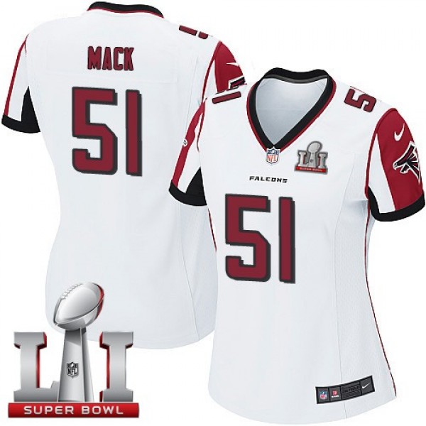 Women's Falcons #51 Alex Mack White Super Bowl LI 51 Stitched NFL Elite Jersey