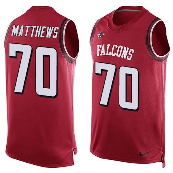 Nike Falcons #70 Jake Matthews Red Team Color Men's Stitched NFL Limited Tank Top Jersey