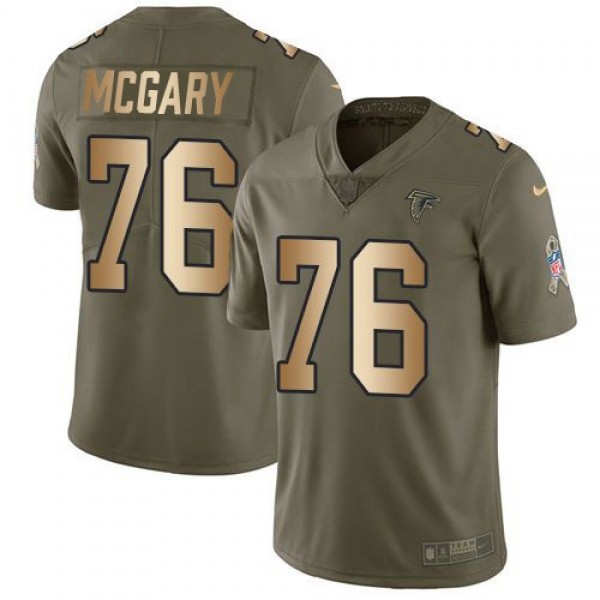 Nike Falcons #76 Kaleb McGary Olive/Gold Men's Stitched NFL Limited 2017 Salute To Service Jersey