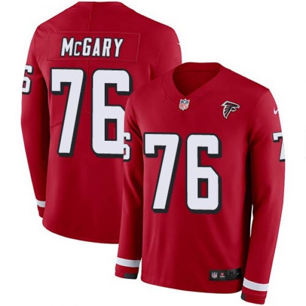 Nike Falcons #76 Kaleb McGary Red Team Color Men's Stitched NFL Limited Therma Long Sleeve Jersey