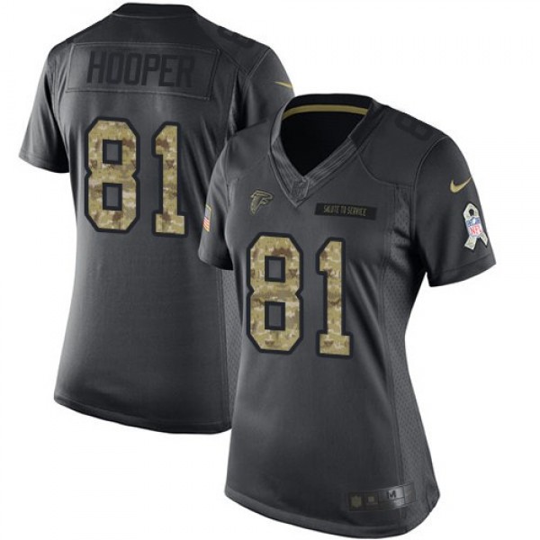 Women's Falcons #81 Austin Hooper Black Stitched NFL Limited 2016 Salute to Service Jersey