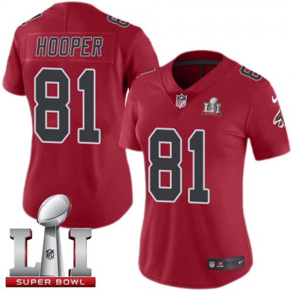 Women's Falcons #81 Austin Hooper Red Super Bowl LI 51 Stitched NFL Limited Rush Jersey