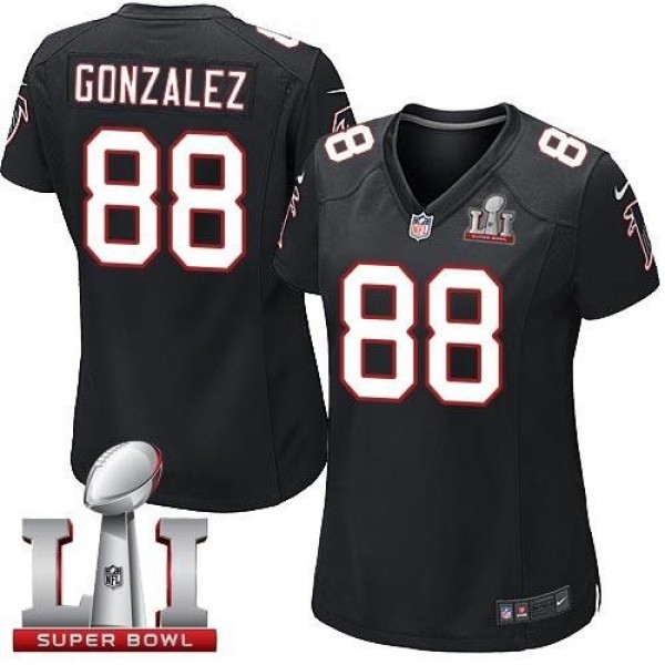 Women's Falcons #88 Tony Gonzalez Black Alternate Super Bowl LI 51 Stitched NFL Elite Jersey