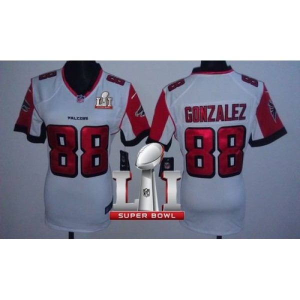 Women's Falcons #88 Tony Gonzalez White Super Bowl LI 51 Stitched NFL Elite Jersey