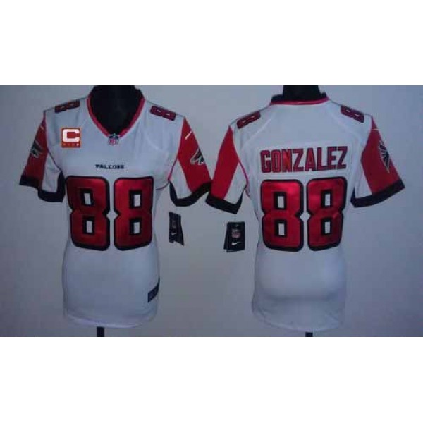 Women's Falcons #88 Tony Gonzalez White With C Patch Stitched NFL Elite Jersey