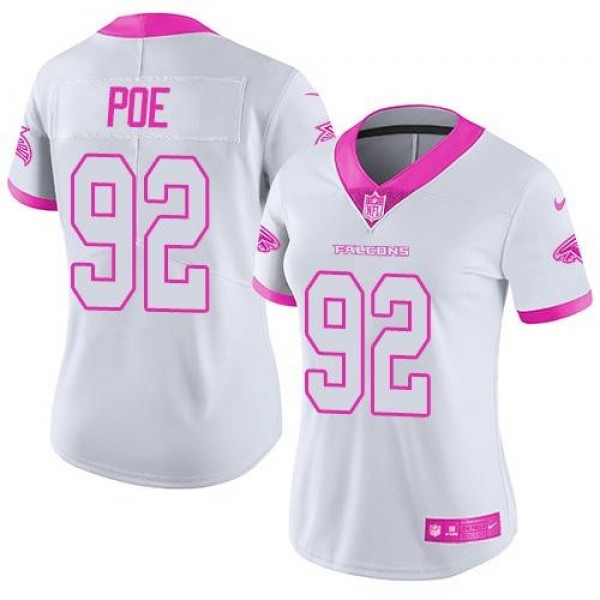 Women's Falcons #92 Dontari Poe White Pink Stitched NFL Limited Rush Jersey