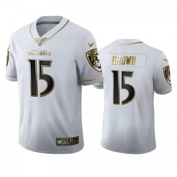 Baltimore Ravens #15 Marquise Brown Men's Nike White Golden Edition Vapor Limited NFL 100 Jersey