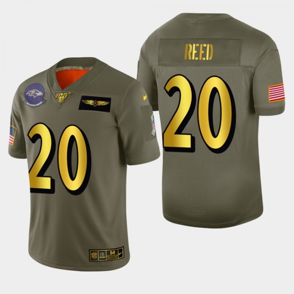 Baltimore Ravens #20 Ed Reed Men's Nike Olive Gold 2019 Salute to Service Limited NFL 100 Jersey