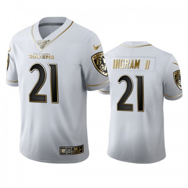 Baltimore Ravens #21 Mark Ingram II Men's Nike White Golden Edition Vapor Limited NFL 100 Jersey