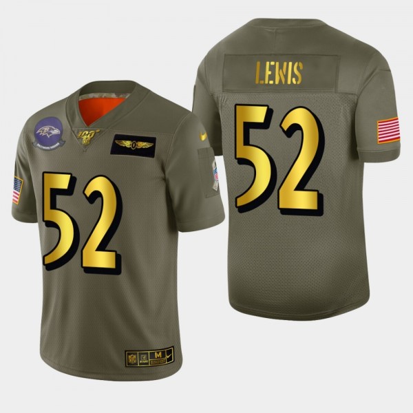 Baltimore Ravens #52 Ray Lewis Men's Nike Olive Gold 2019 Salute to Service Limited NFL 100 Jersey