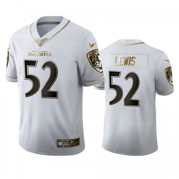 Baltimore Ravens #52 Ray Lewis Men's Nike White Golden Edition Vapor Limited NFL 100 Jersey