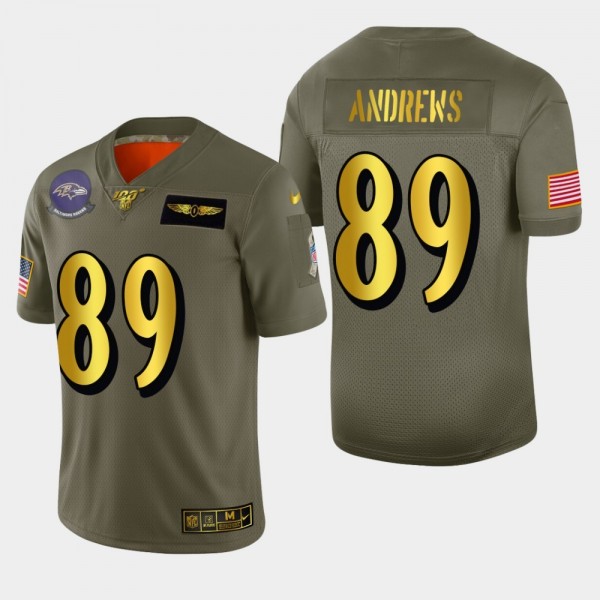 Baltimore Ravens #89 Mark Andrews Men's Nike Olive Gold 2019 Salute to Service Limited NFL 100 Jersey