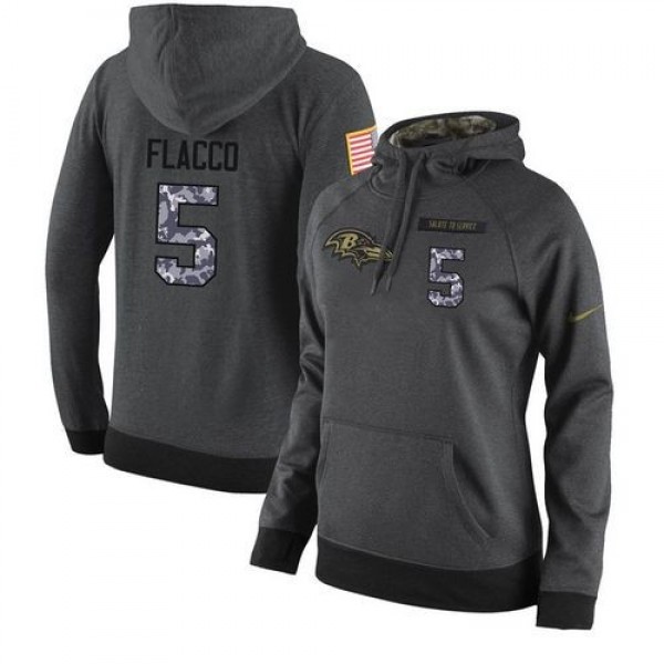 Women's NFL Baltimore Ravens #5 Joe Flacco Stitched Black Anthracite Salute to Service Player Hoodie Jersey