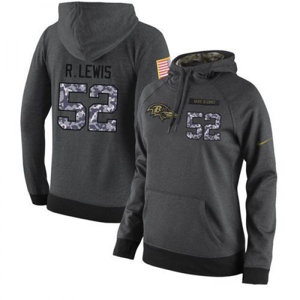 Women's NFL Baltimore Ravens #52 Ray Lewis Stitched Black Anthracite Salute to Service Player Hoodie Jersey