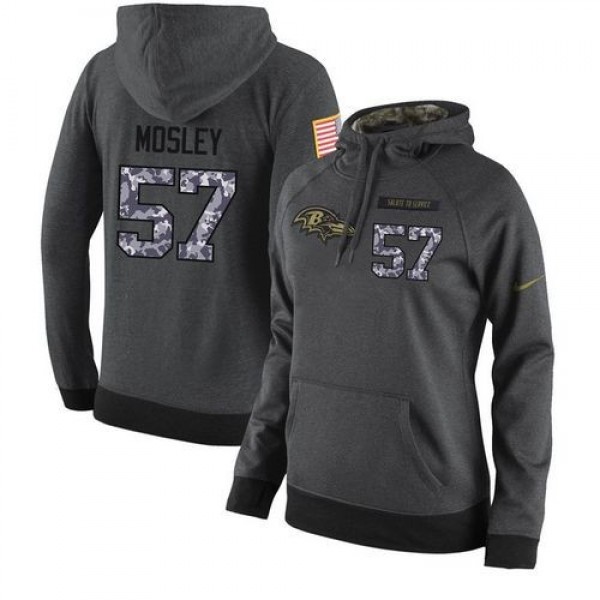 Women's NFL Baltimore Ravens #57 C.J. Mosley Stitched Black Anthracite Salute to Service Player Hoodie Jersey