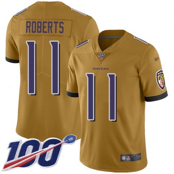 Nike Ravens #11 Seth Roberts Gold Men's Stitched NFL Limited Inverted Legend 100th Season Jersey