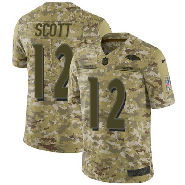 Nike Ravens #12 Jaleel Scott Camo Men's Stitched NFL Limited 2018 Salute To Service Jersey