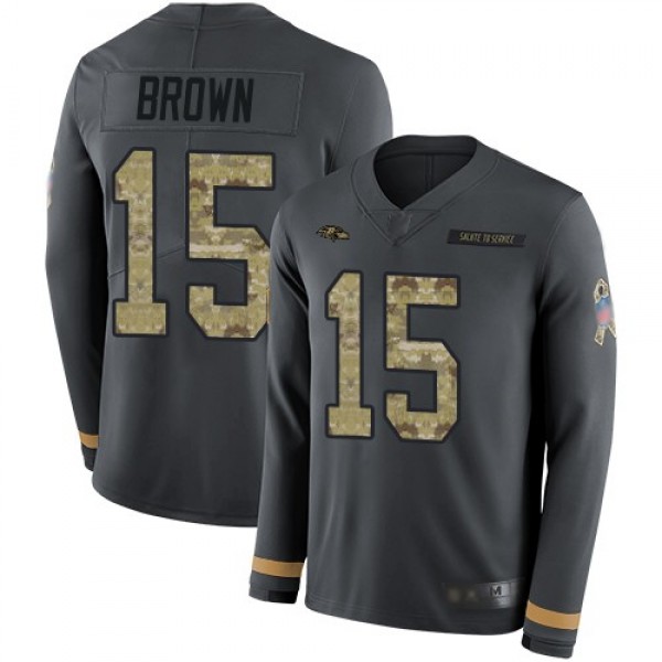 Nike Ravens #15 Marquise Brown Anthracite Salute to Service Men's Stitched NFL Limited Therma Long Sleeve Jersey