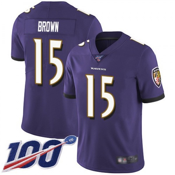 Nike Ravens #15 Marquise Brown Purple Team Color Men's Stitched NFL 100th Season Vapor Limited Jersey