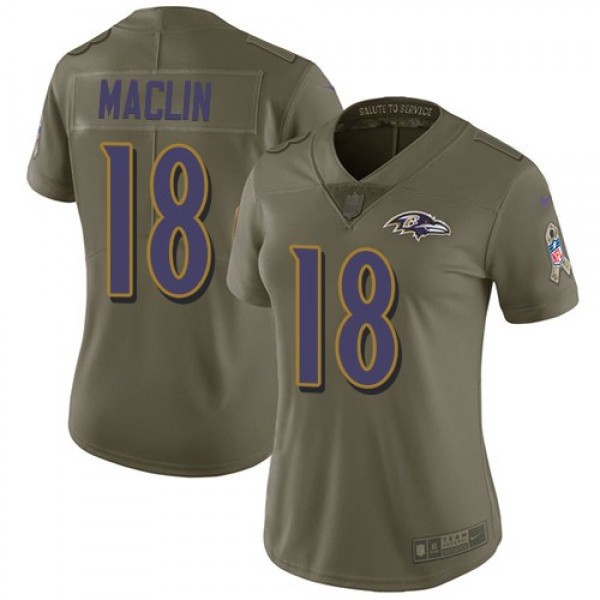 Women's Ravens #18 Jeremy Maclin Olive Stitched NFL Limited 2017 Salute to Service Jersey