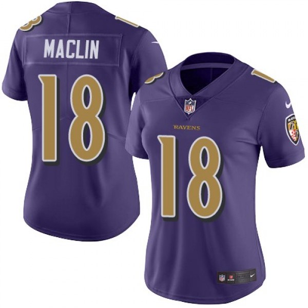 Women's Ravens #18 Jeremy Maclin Purple Stitched NFL Limited Rush Jersey