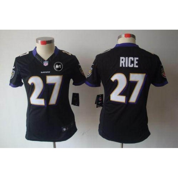 Women's Ravens #27 Ray Rice Black Alternate With Art Patch Stitched NFL Limited Jersey