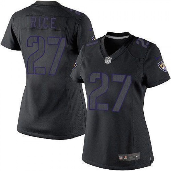 Women's Ravens #27 Ray Rice Black Impact Stitched NFL Limited Jersey