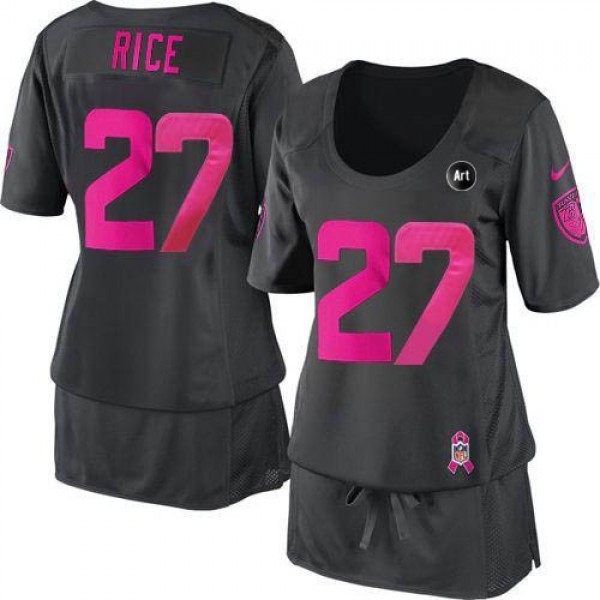 Women's Ravens #27 Ray Rice Dark Grey With Art Patch Breast Cancer Awareness Stitched NFL Elite Jersey