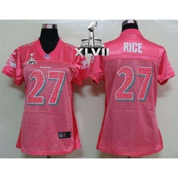 Women's Ravens #27 Ray Rice Pink Sweetheart Super Bowl XLVII NFL Game Jersey