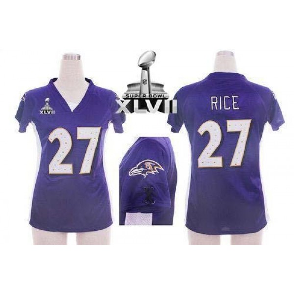 Women's Ravens #27 Ray Rice Purple Team Color Draft Him Name Number Top Super Bowl XLVII Stitched NFL Elite Jersey