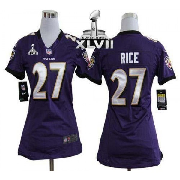 Women's Ravens #27 Ray Rice Purple Team Color Super Bowl XLVII Stitched NFL Elite Jersey