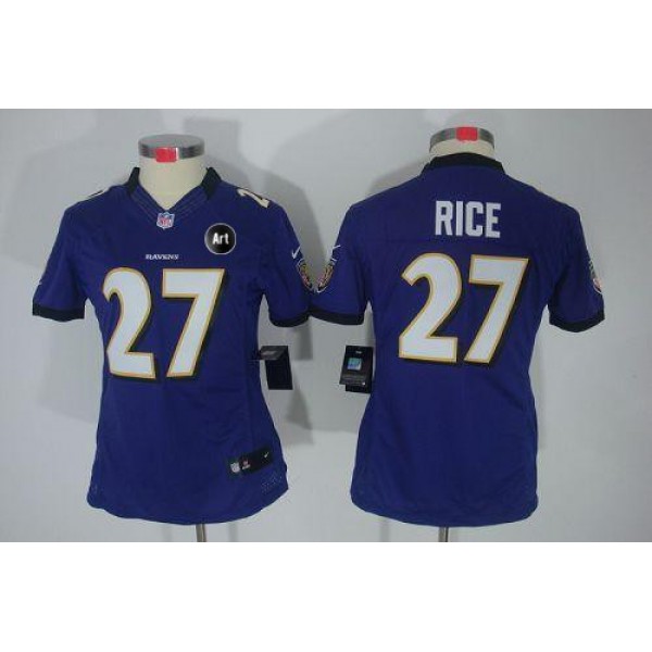 Women's Ravens #27 Ray Rice Purple Team Color With Art Patch Stitched NFL Limited Jersey