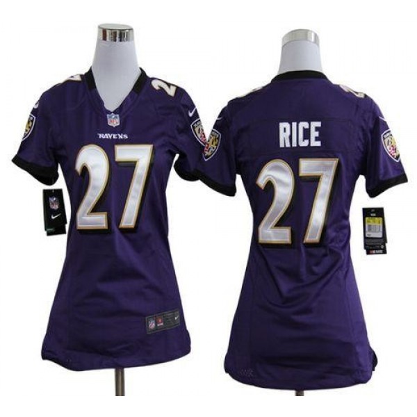 Women's Ravens #27 Ray Rice Purple Team Color Stitched NFL Elite Jersey