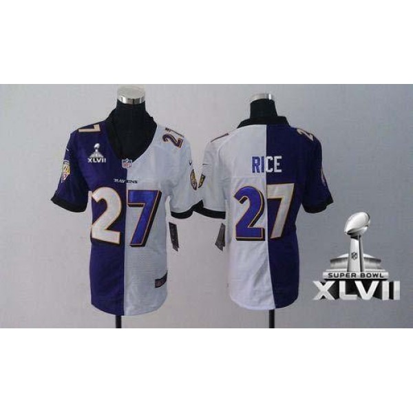 Women's Ravens #27 Ray Rice Purple White Super Bowl XLVII Stitched NFL Elite Split Jersey