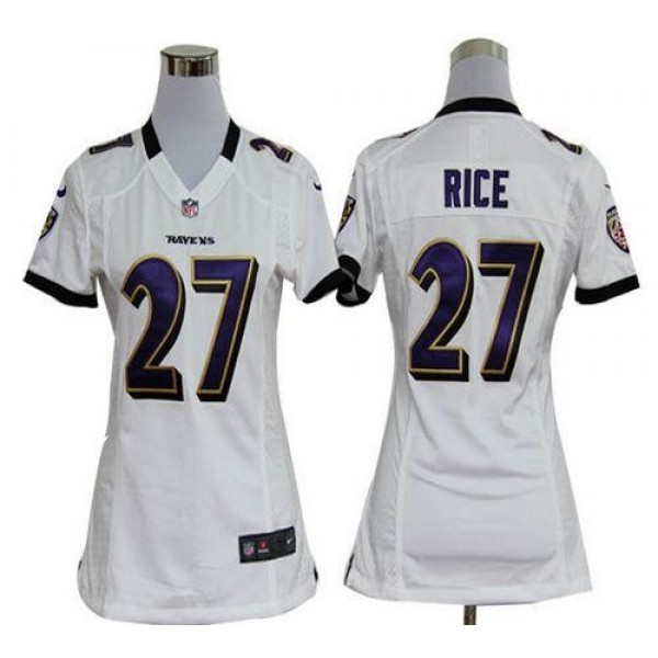 Women's Ravens #27 Ray Rice White Stitched NFL Elite Jersey