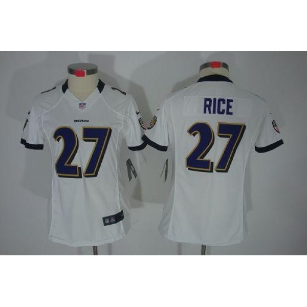 Women's Ravens #27 Ray Rice White Stitched NFL Limited Jersey
