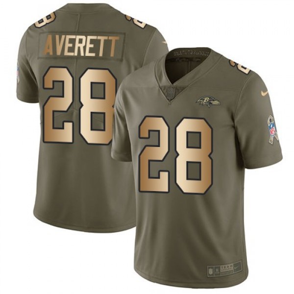 Nike Ravens #28 Anthony Averett Olive/Gold Men's Stitched NFL Limited 2017 Salute To Service Jersey