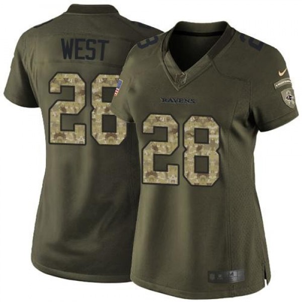Women's Ravens #28 Terrance West Green Stitched NFL Limited Salute to Service Jersey