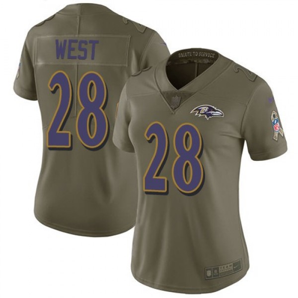Women's Ravens #28 Terrance West Olive Stitched NFL Limited 2017 Salute to Service Jersey