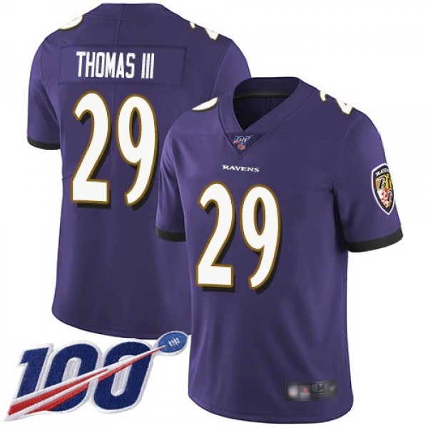 Nike Ravens #29 Earl Thomas III Purple Team Color Men's Stitched NFL 100th Season Vapor Limited Jersey
