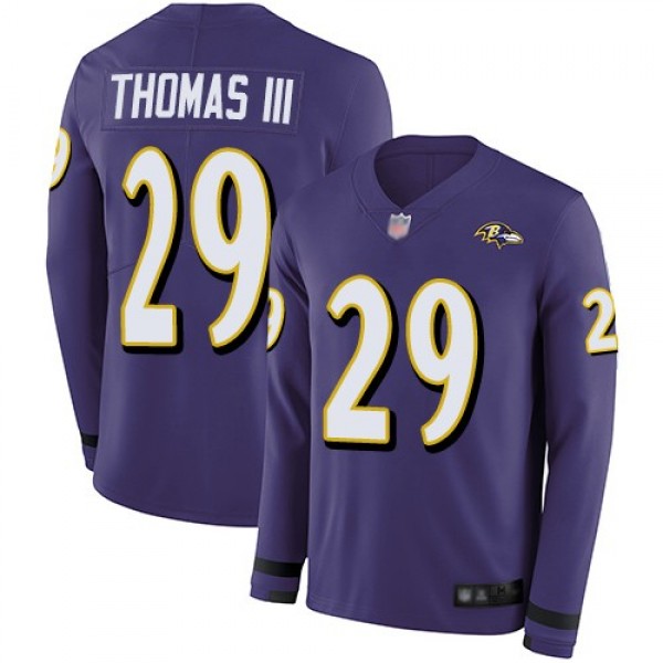 Nike Ravens #29 Earl Thomas III Purple Team Color Men's Stitched NFL Limited Therma Long Sleeve Jersey