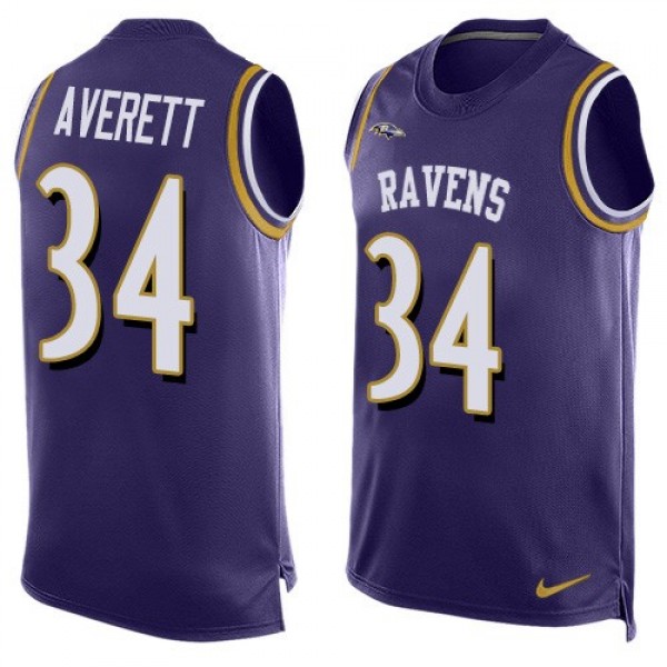 Nike Ravens #34 Anthony Averett Purple Team Color Men's Stitched NFL Limited Tank Top Jersey