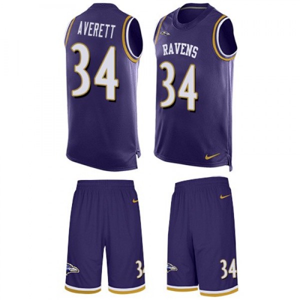 Nike Ravens #34 Anthony Averett Purple Team Color Men's Stitched NFL Limited Tank Top Suit Jersey